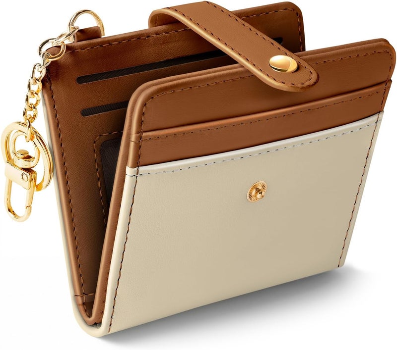 Jogjam Small Ladies Wallet, Rfid Slim Thin Compact Credit Card Women Wallet, PU Leather Bifold Cash Wallet, Zipper Coin Pocket & ID Window, Female Gifts Beige and Brown - Image 1